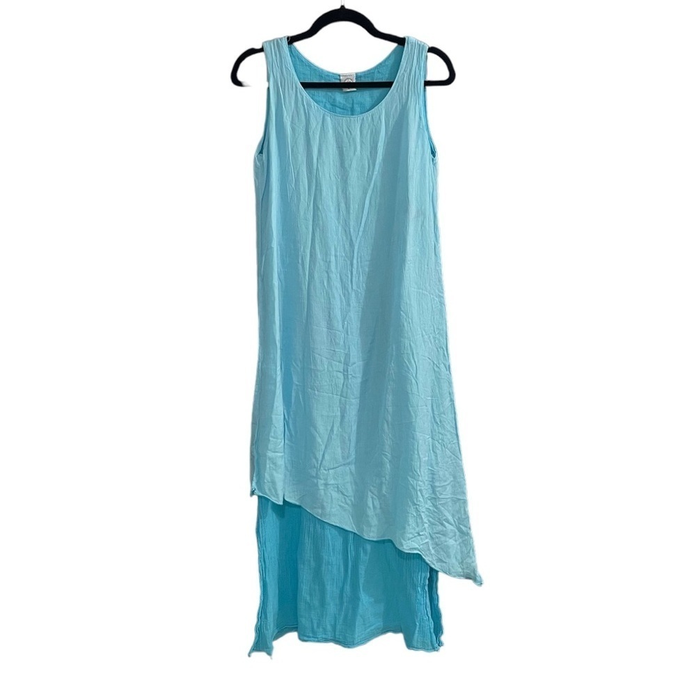 GRIGOROPOULOS KYRIAKOS Greece Cotton Sleeveless Lagenlook Midi Dress Blue S